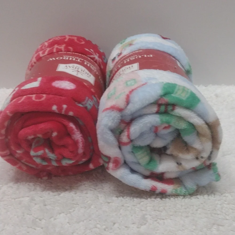 Holiday Time Plush Throw Bundle of 2